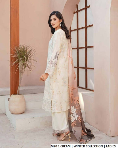 Cream lawn Pakistani women's A-Line casual shirt side view