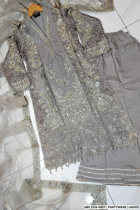 Grey organza Pakistani women's straight shirt side view