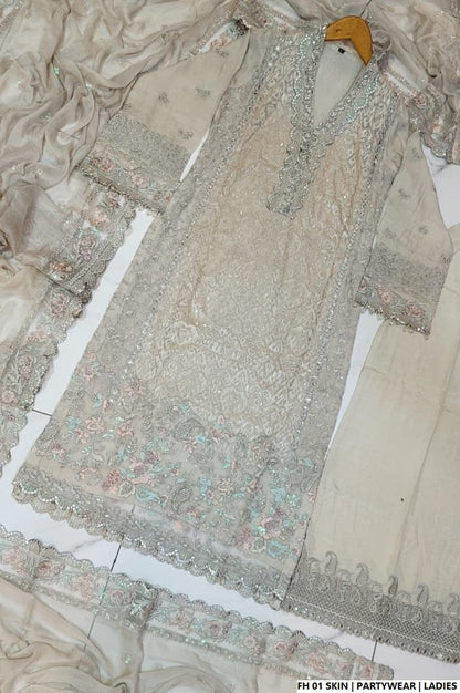 Pakistani women's skin organza open shirt full view