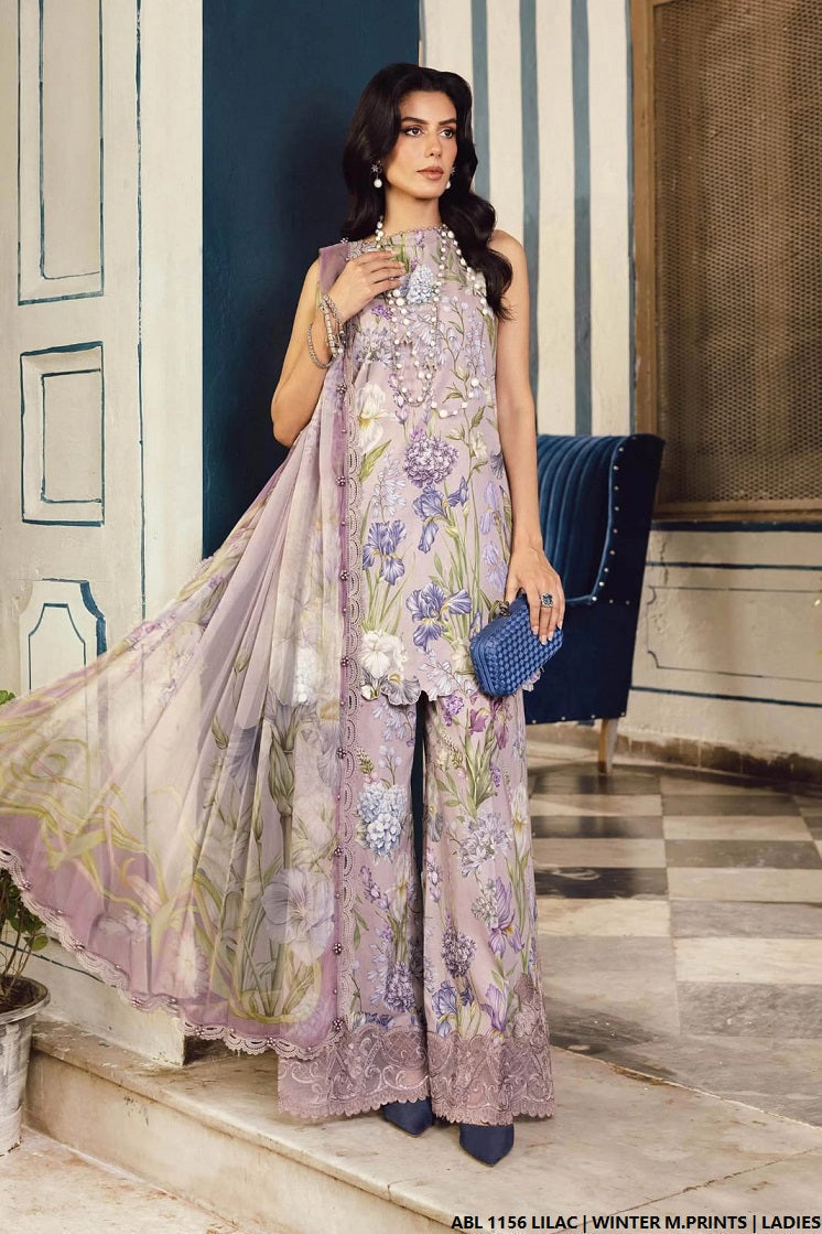 Printed lawn straight shirt - Pakistani women's casual summer outfit with lawn trouser and digital print dupatta front view