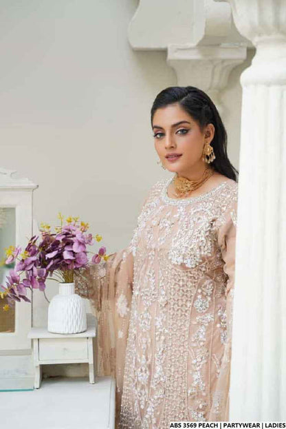 Pakistani women's peach organza straight shirt detail view