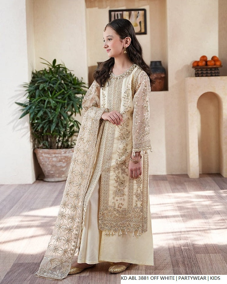 Off white Pakistani girls chiffon frock side view