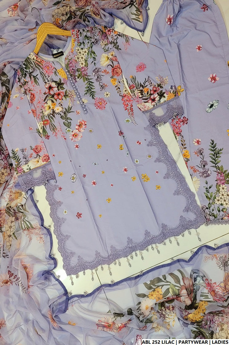 Pakistani women's lilac organza A-Line shirt back view