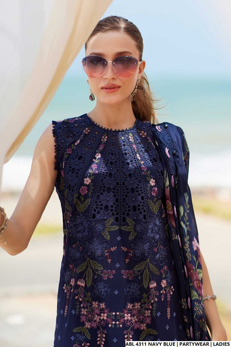 Navy blue organza Pakistani women's A-Line shirt side view