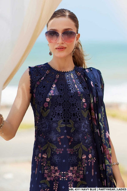 Navy blue organza Pakistani women's A-Line shirt side view