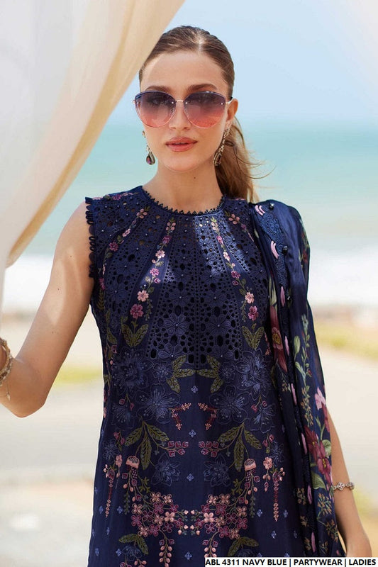 Navy blue organza Pakistani women's A-Line shirt side view