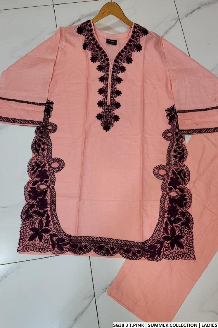Pakistani women's tea pink lawn A-Line casual shirt detail view