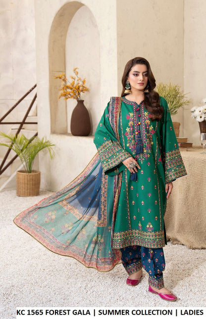 KC TABEER 1565 FOREST GALA - Forest Cotton 3-Piece Suit