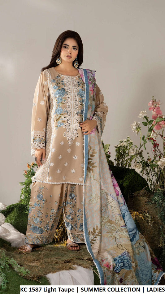 KC Ayra 1587 Light Taupe - Light Taupe Embroidered 3-Piece Women's Pakistani Suit