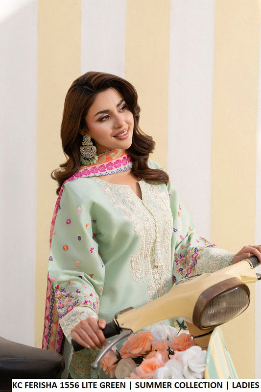 Mint green cotton Pakistani women's short shirt with farshi shalwar side view