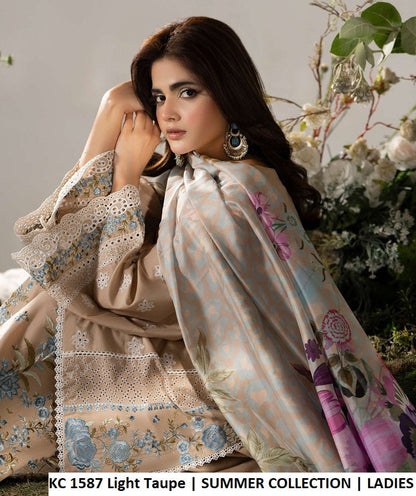 KC Ayra 1587 Light Taupe - Light Taupe Embroidered 3-Piece Women's Pakistani Suit