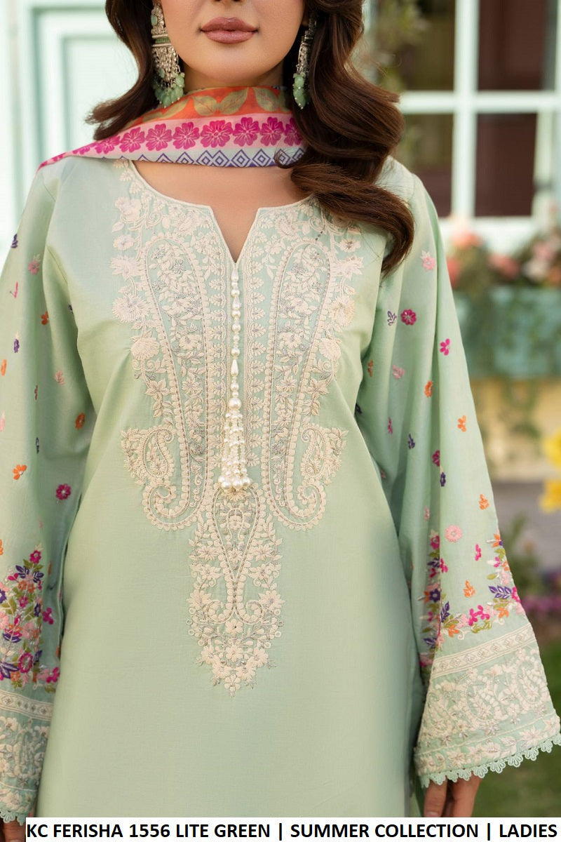 Pakistani women's mint green cotton short shirt farshi shalwar back view