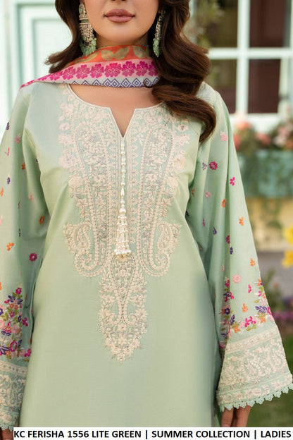 Pakistani women's mint green cotton short shirt farshi shalwar back view