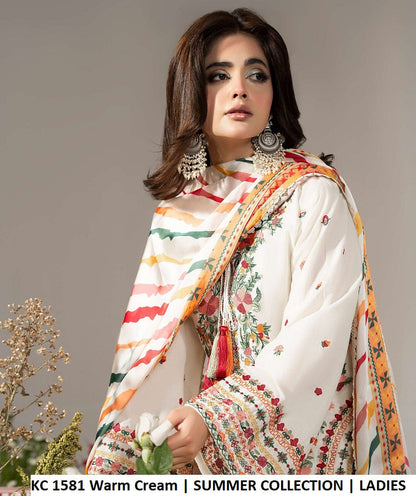 KC AYRA 1581 Warm Cream - Warm Cream 3-Piece Embroidered Women's Pakistani Suit