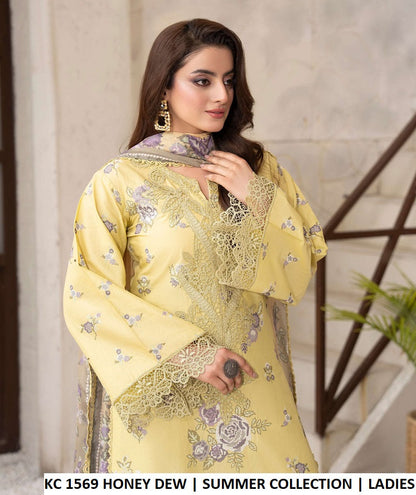 KC TABEER 1569 HONEY DEW Pakistani women's cotton embroidered long shirt detail view