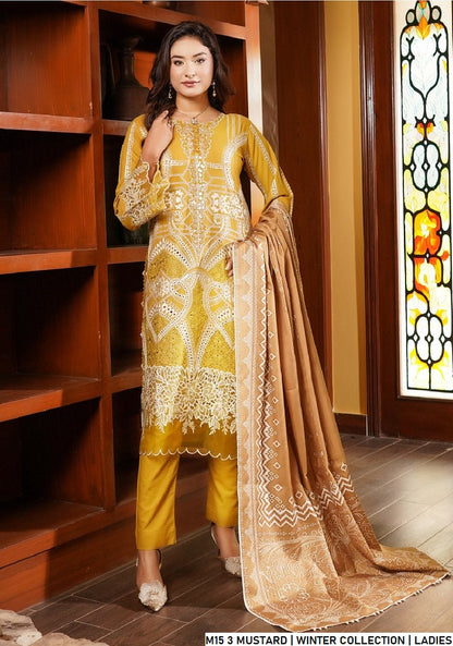Lawn A-Line shirt mustard yellow - Pakistani women's casual summer outfit with cotton trouser and lawn dupatta front view