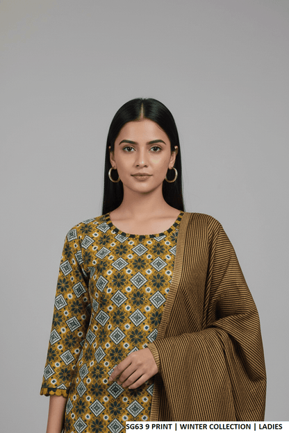 Pakistani women's lawn A-Line printed casual outfit back view
