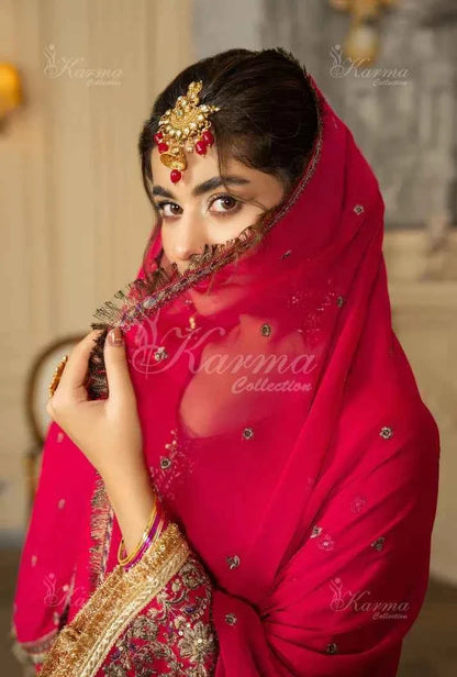 Pakistani women's shocking pink silk short shirt farshi shalwar back view