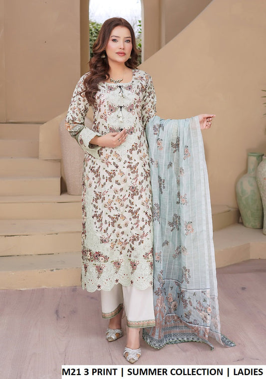 Lawn A-Line printed shirt plazo - Pakistani women's casual summer outfit with digital print dupatta front view