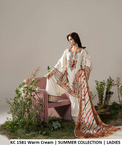 KC AYRA 1581 Warm Cream - Warm Cream 3-Piece Embroidered Women's Pakistani Suit