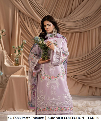 KC Ayra 1583 PASTEL MAUVE - Pastel Mauve Cotton Embroidered 3-Piece Ready to Wear Pakistani Suit