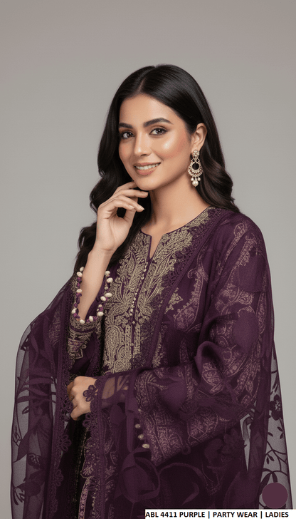 Purple chiffon Pakistani women's straight shirt side view