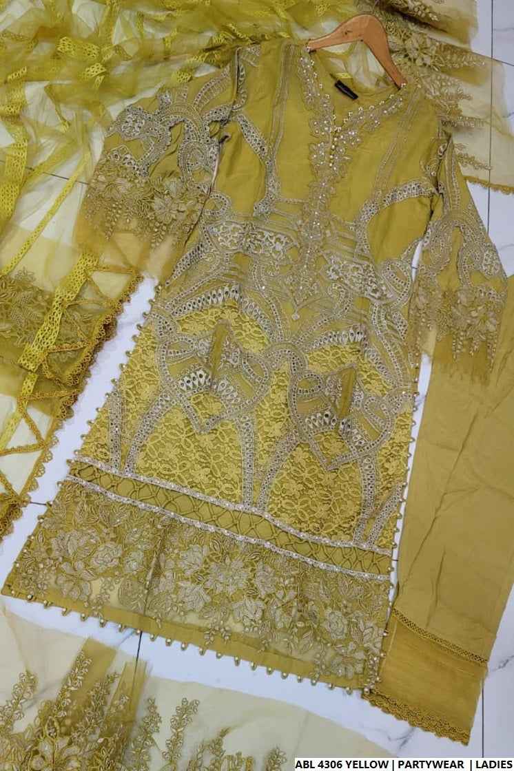 Pakistani women's yellow organza A-Line shirt back view