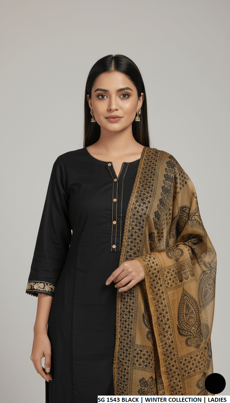 Pakistani women's black lawn A-Line casual outfit back view
