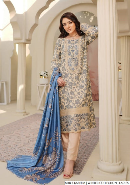 Pakistani women's cream lawn A-Line casual outfit back view