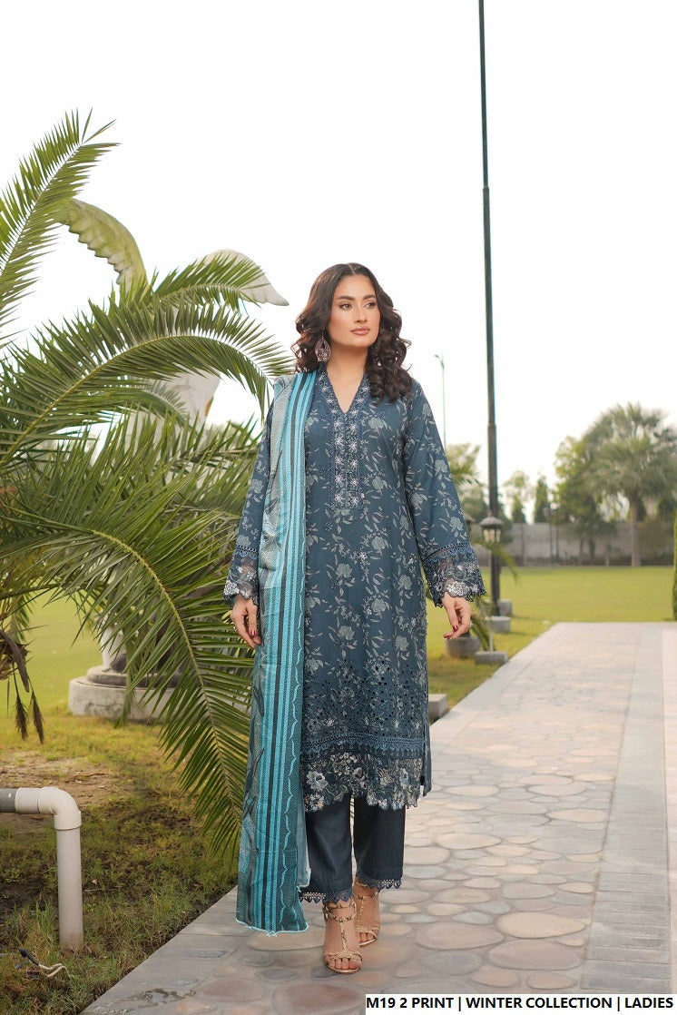 Lawn A-Line printed shirt - Pakistani women's casual summer outfit with cotton trouser and lawn dupatta front view