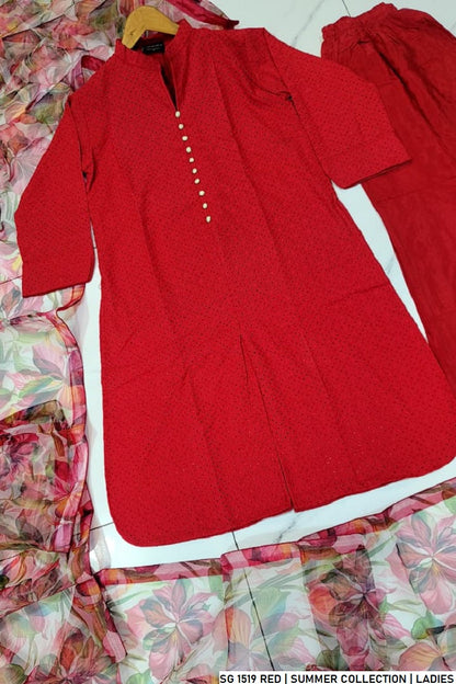 Pakistani women's red lawn A-Line casual shirt full view