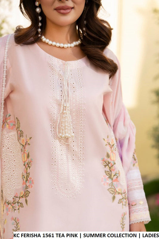 Tea pink cotton Pakistani women's short shirt with farshi shalwar side view