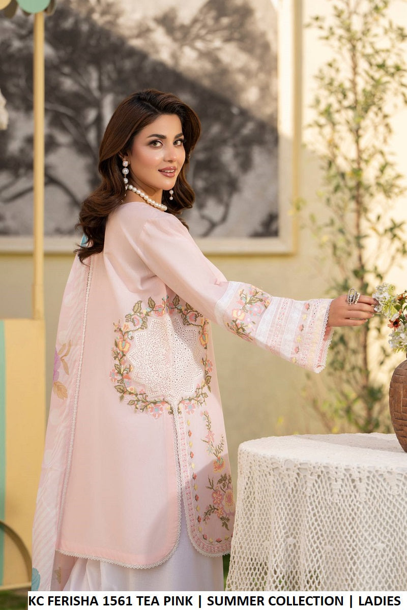 Pakistani women's tea pink cotton short shirt farshi shalwar detail view