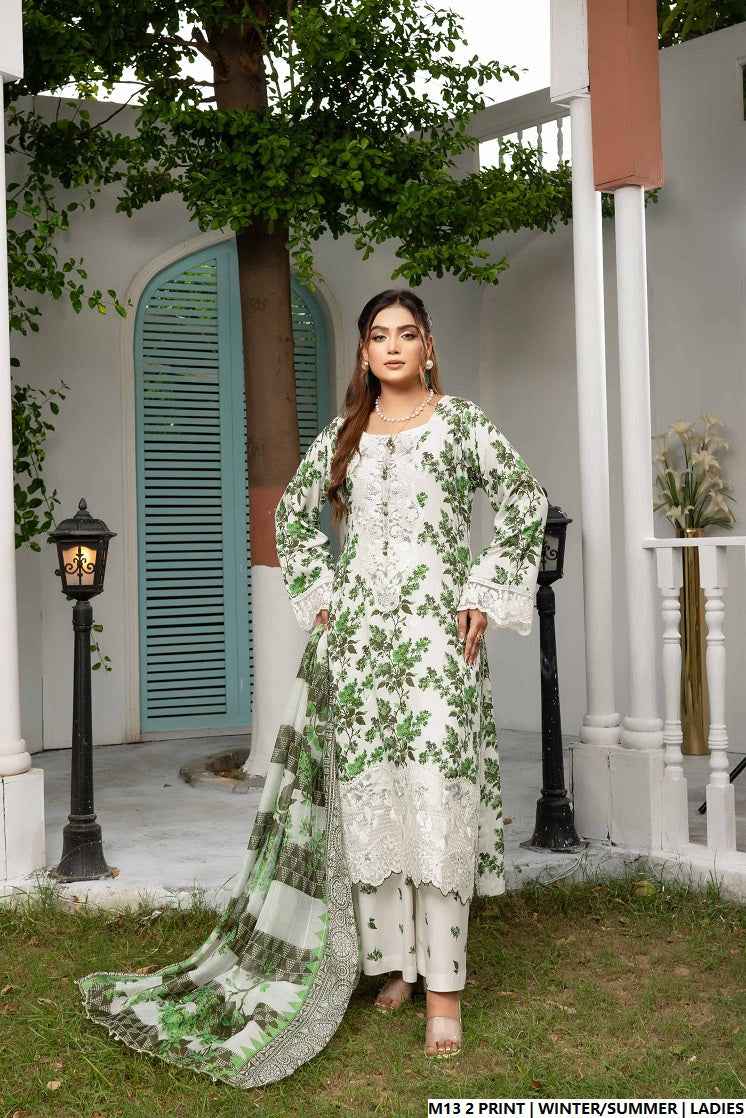 Pakistani women's lawn A-Line printed casual outfit detail view
