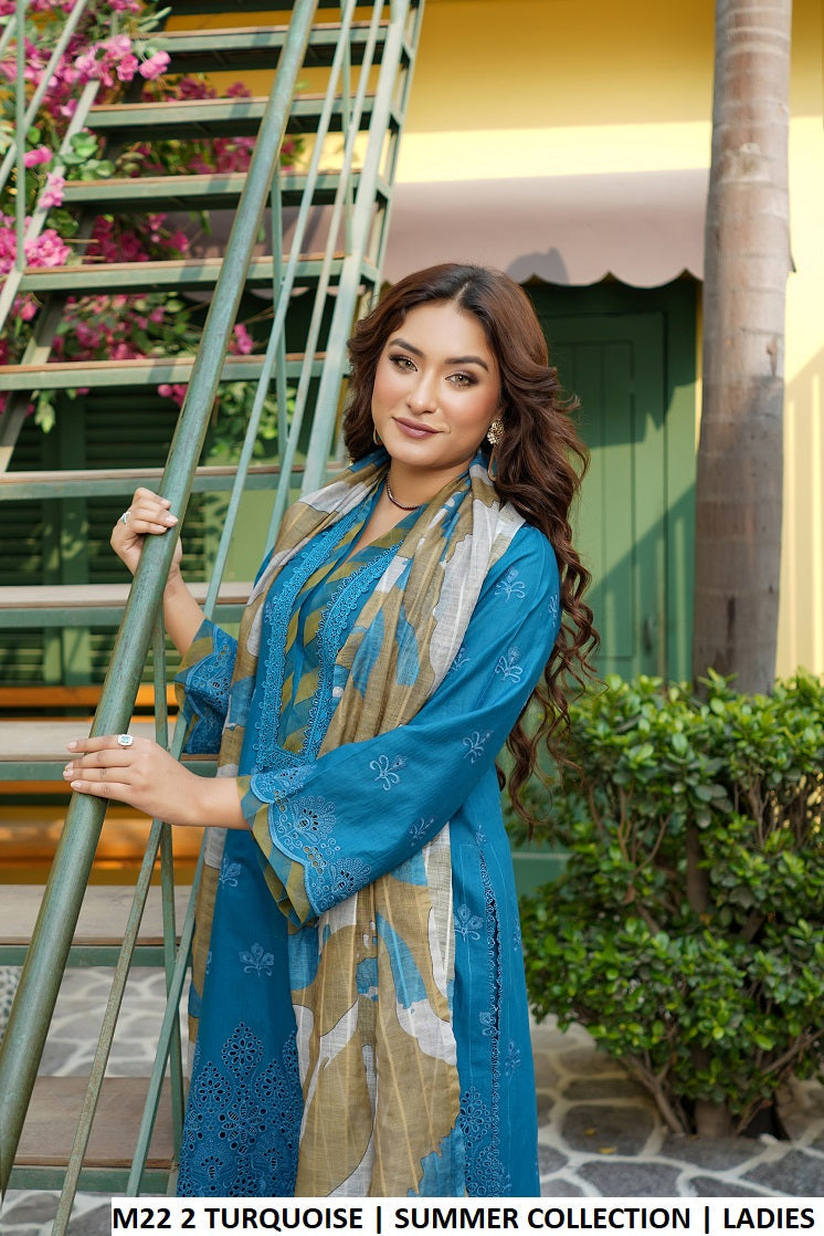 Turquoise cotton Pakistani women's casual straight shirt with plazo side view