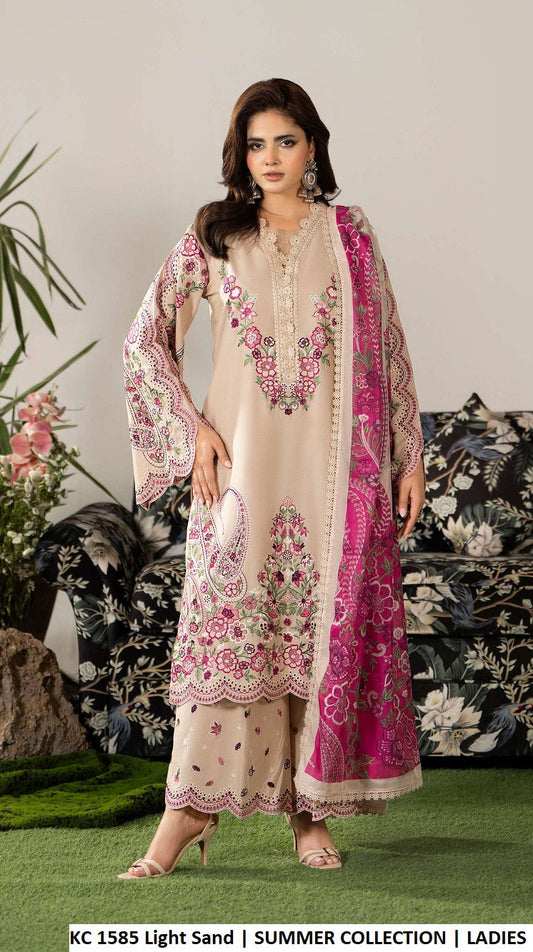 KC Ayra 1585 Light Sand - Light Sand Embroidered 3-Piece Women's Ready to Wear Pakistani Suit
