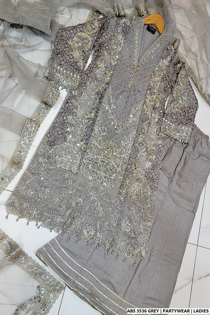 Pakistani women's grey organza straight shirt back view