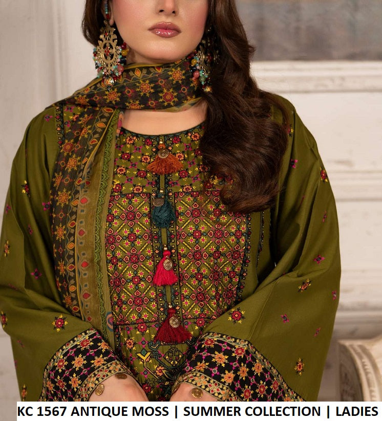 KC TABEER 1567 ANTIQUE MOSS Pakistani women's cotton sindhi embroidered shirt detail view