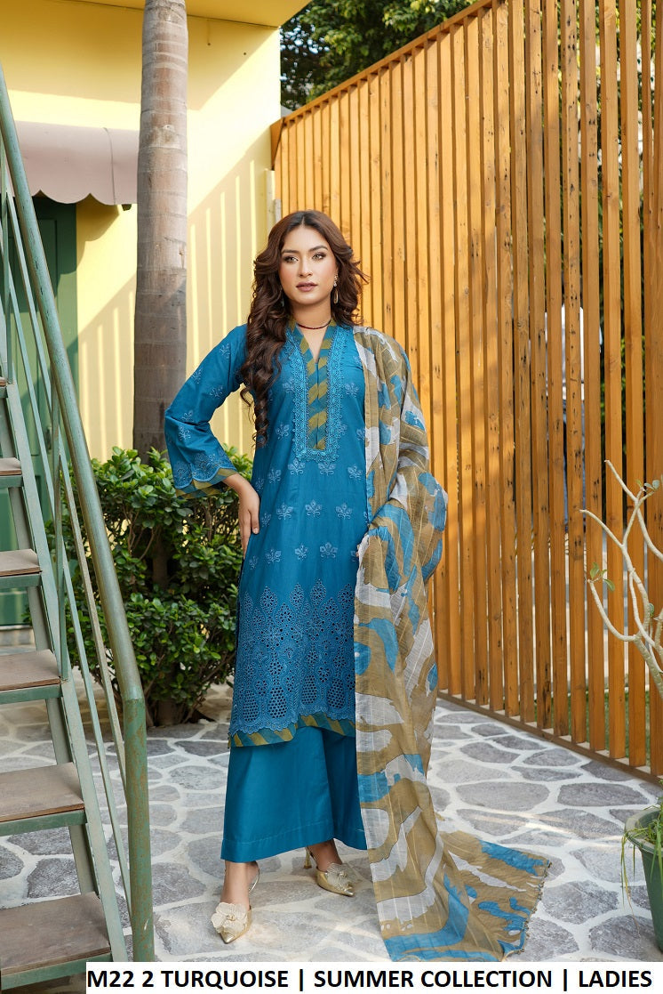 Pakistani women's turquoise cotton casual straight shirt plazo back view