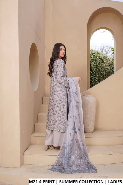 Pakistani women's lawn A-Line printed shirt plazo side view