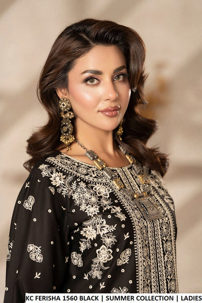 Pakistani women's black cotton long straight shirt plazo detail view