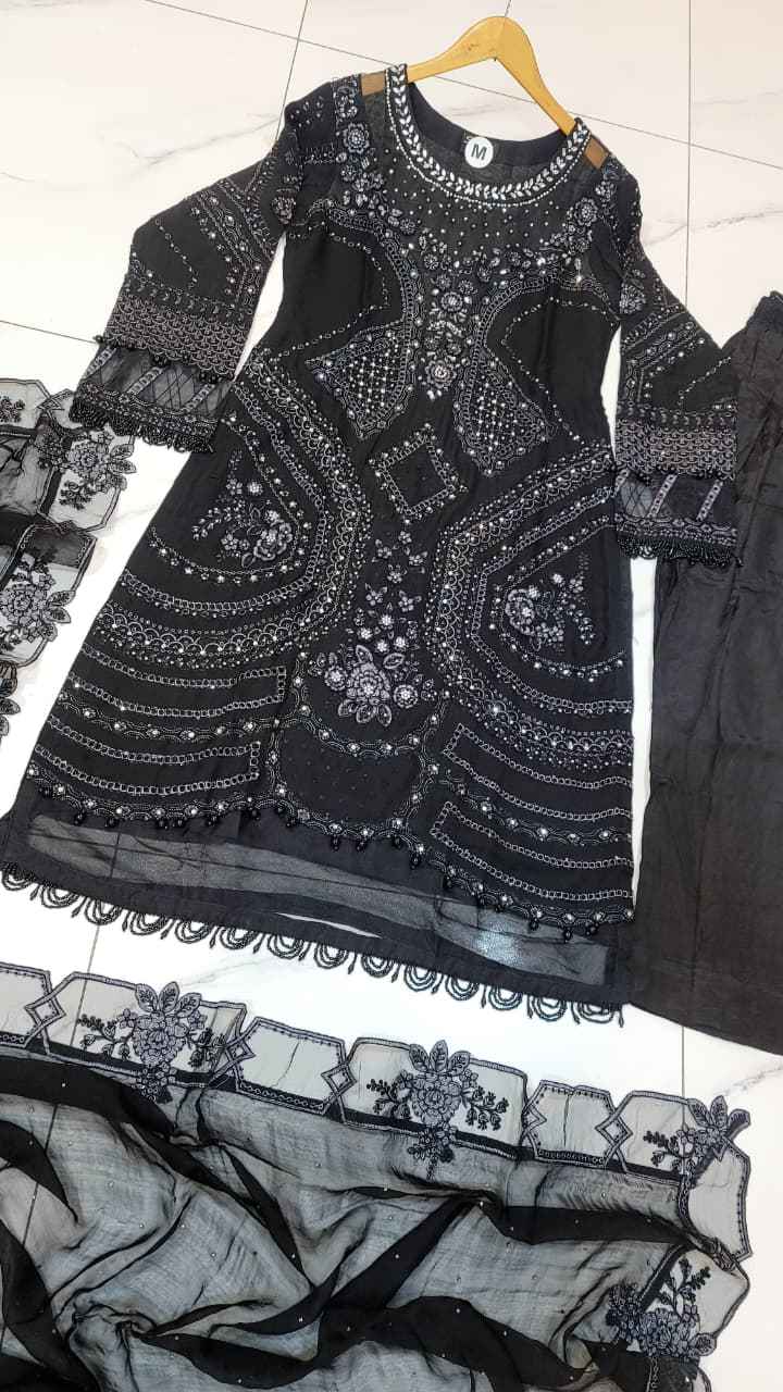 Pakistani women's black chiffon straight shirt full view