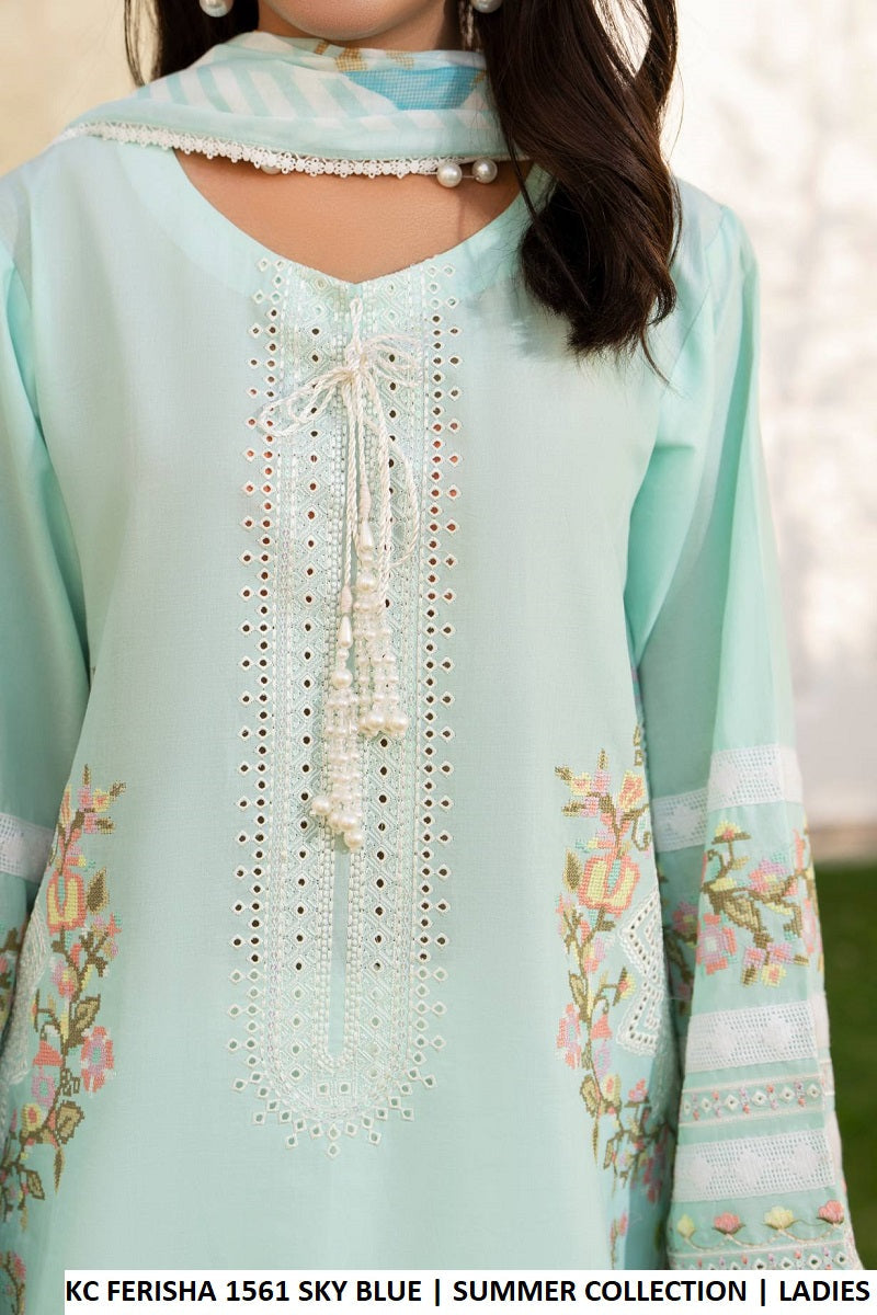 Pakistani women's sky blue cotton short shirt farshi shalwar back view