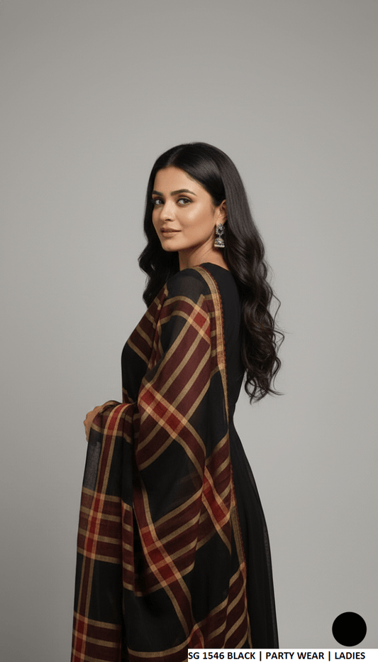 Black lawn Pakistani women's A-Line casual shirt side view
