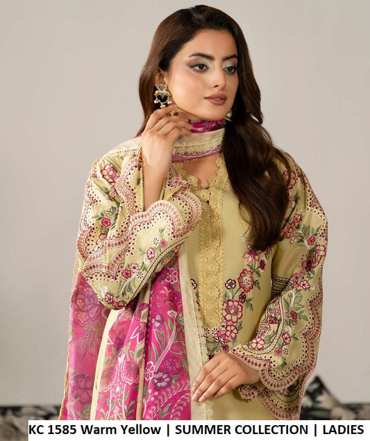 KC Ayra 1585 Warm Yellow - Warm Yellow Embroidered 3-Piece Women's Ready to Wear Suit