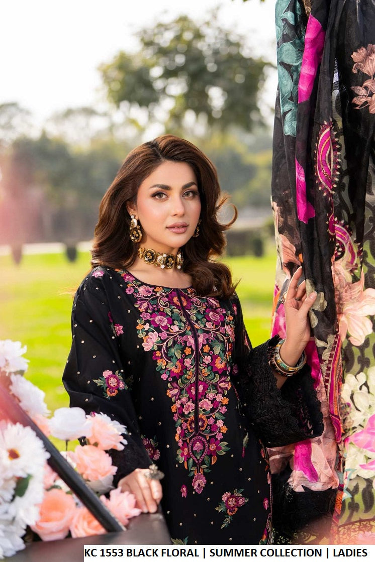Pakistani women's black floral cotton straight shirt plazo back view