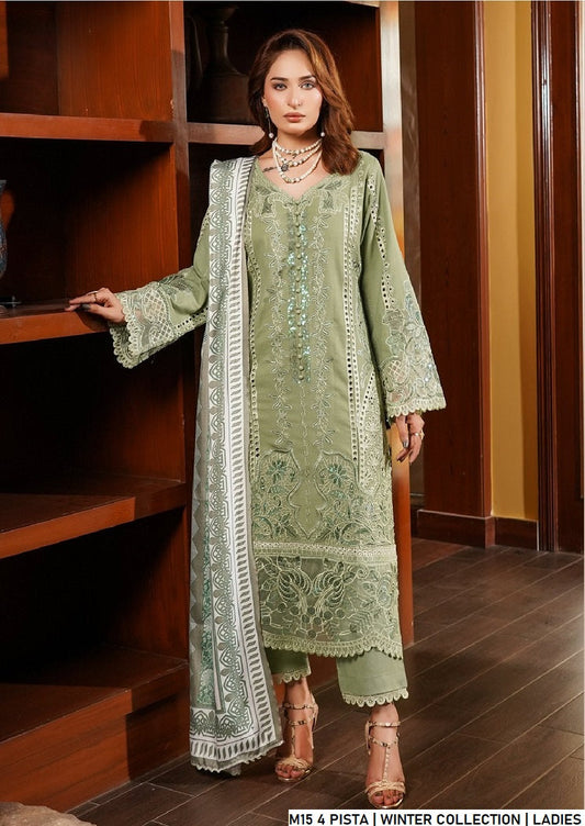Lawn A-Line shirt pista green - Pakistani women's casual summer outfit with cotton trouser and lawn dupatta front view