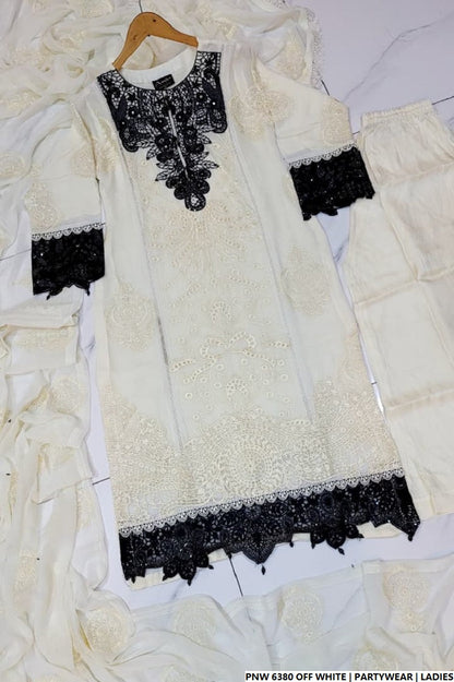 Pakistani women's off white chiffon straight shirt plazo full view