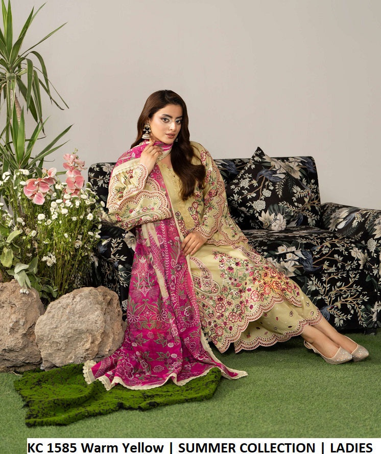 KC Ayra 1585 Warm Yellow - Warm Yellow Embroidered 3-Piece Women's Ready to Wear Suit