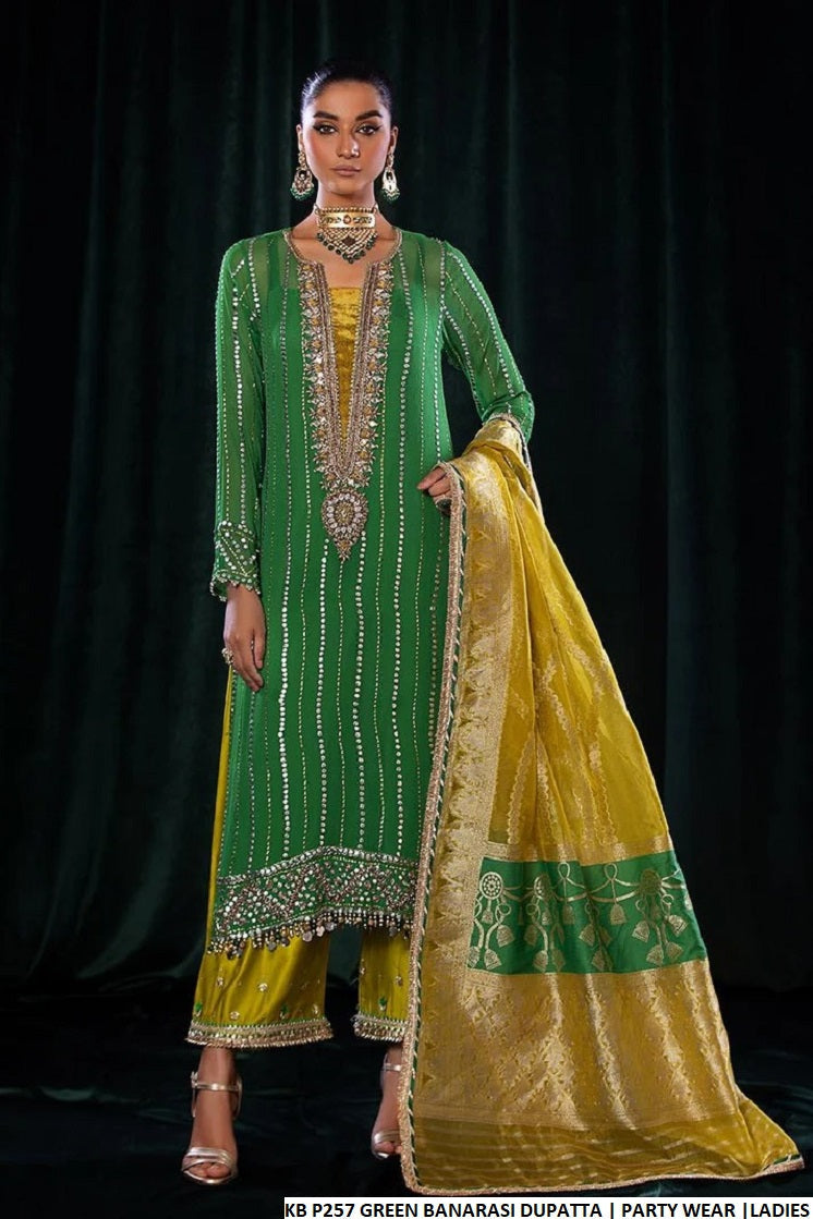 KB P257 GREEN BANARASI DUPATTA